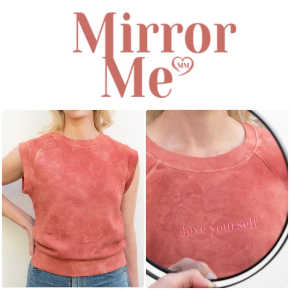 MIRROR ME Love Yourself Organic Cotton Acid Wash Sleeveless Sweatshirt Tank Sz M